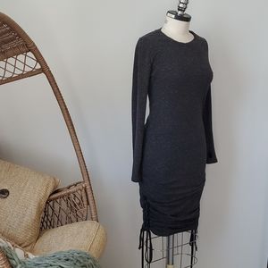 Dark Grey Ruched side long sleeve dress